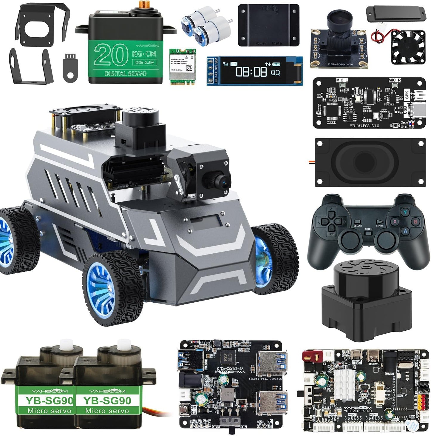Yahboom ROS2 Robot Car Ackerman Steering Chassis,AI Visual Recognition Embodied Intelligence AI for Jetson Nano B01 4GB,User Manual Included (Standard Ver Without Nano)
