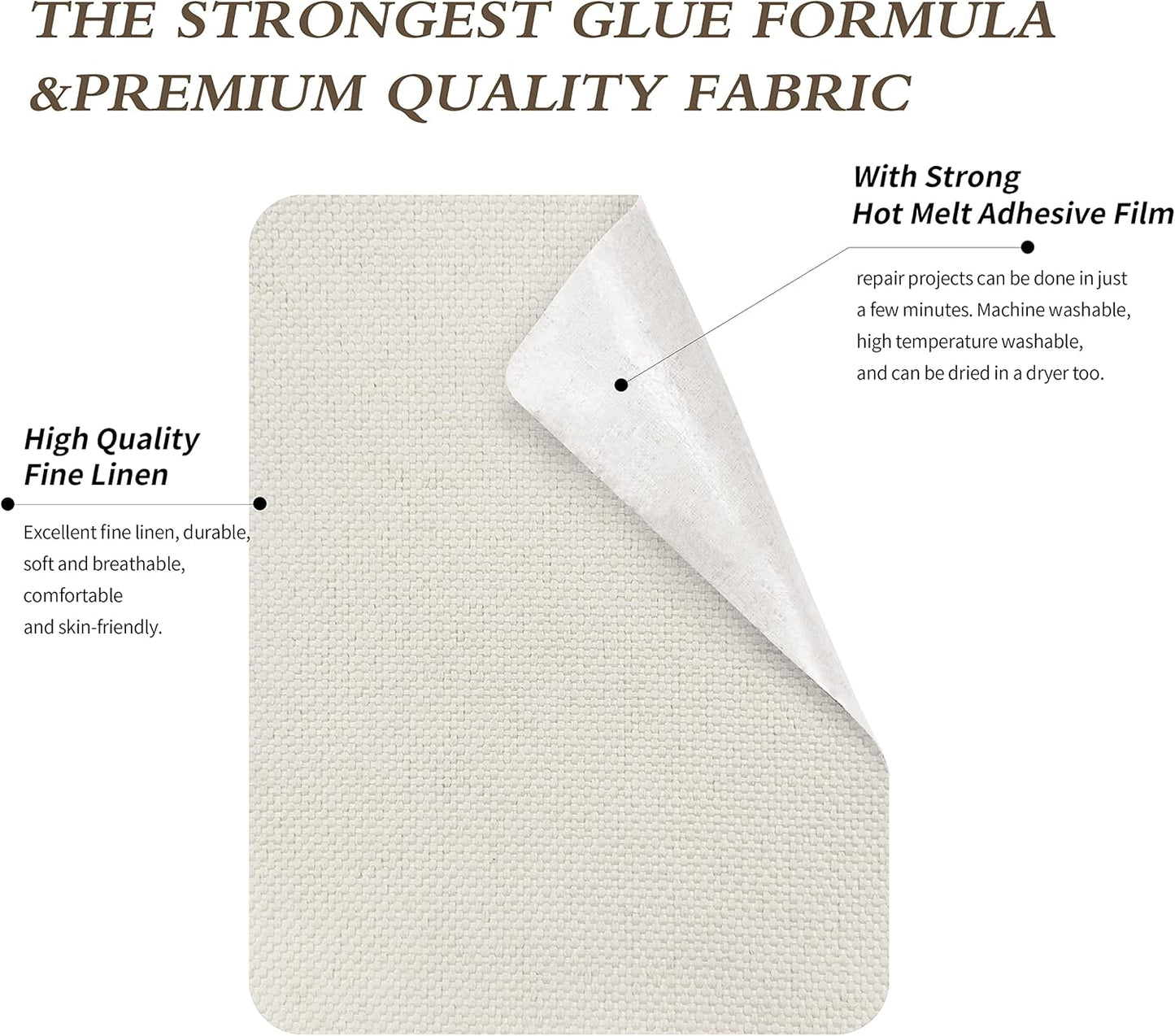 KING MOUNTAIN Linen Fabric Iron-on Repair Patch, Inside&Outside Fabric Repair Patch, 3"x60" with Backing Glue Linen Repair Decorative Patch kit (Off-White)