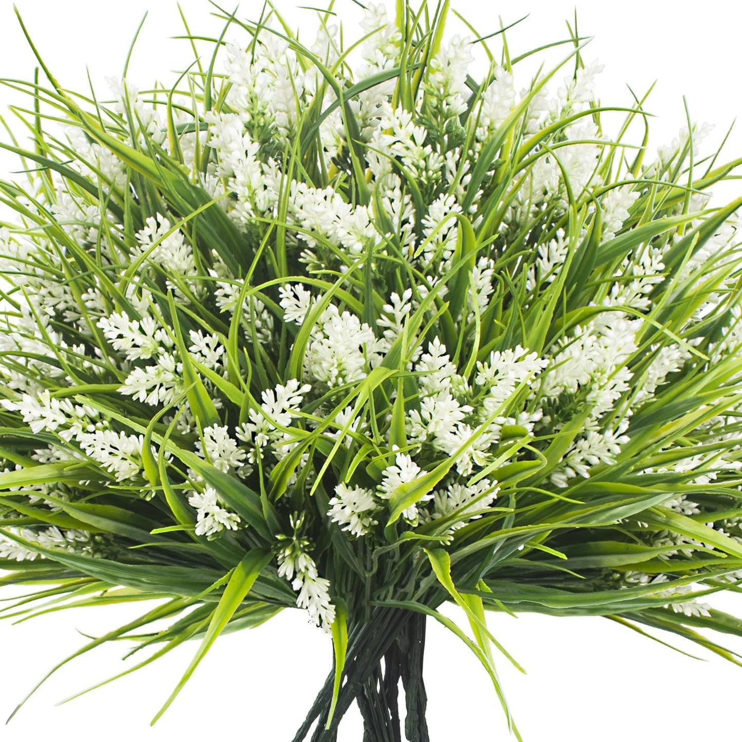 20 Bundles Artificial Plants Outdoor Fake Monkey Grass with Flowers (White)