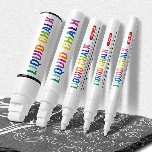IJIANG Window Chalk Markers Pens, White Liquid Chalk Marker 5 Nib Sizes for Car Windows Glass Mirror Blackboard Signs, Erasable, Dust-Free, Non-Toxic