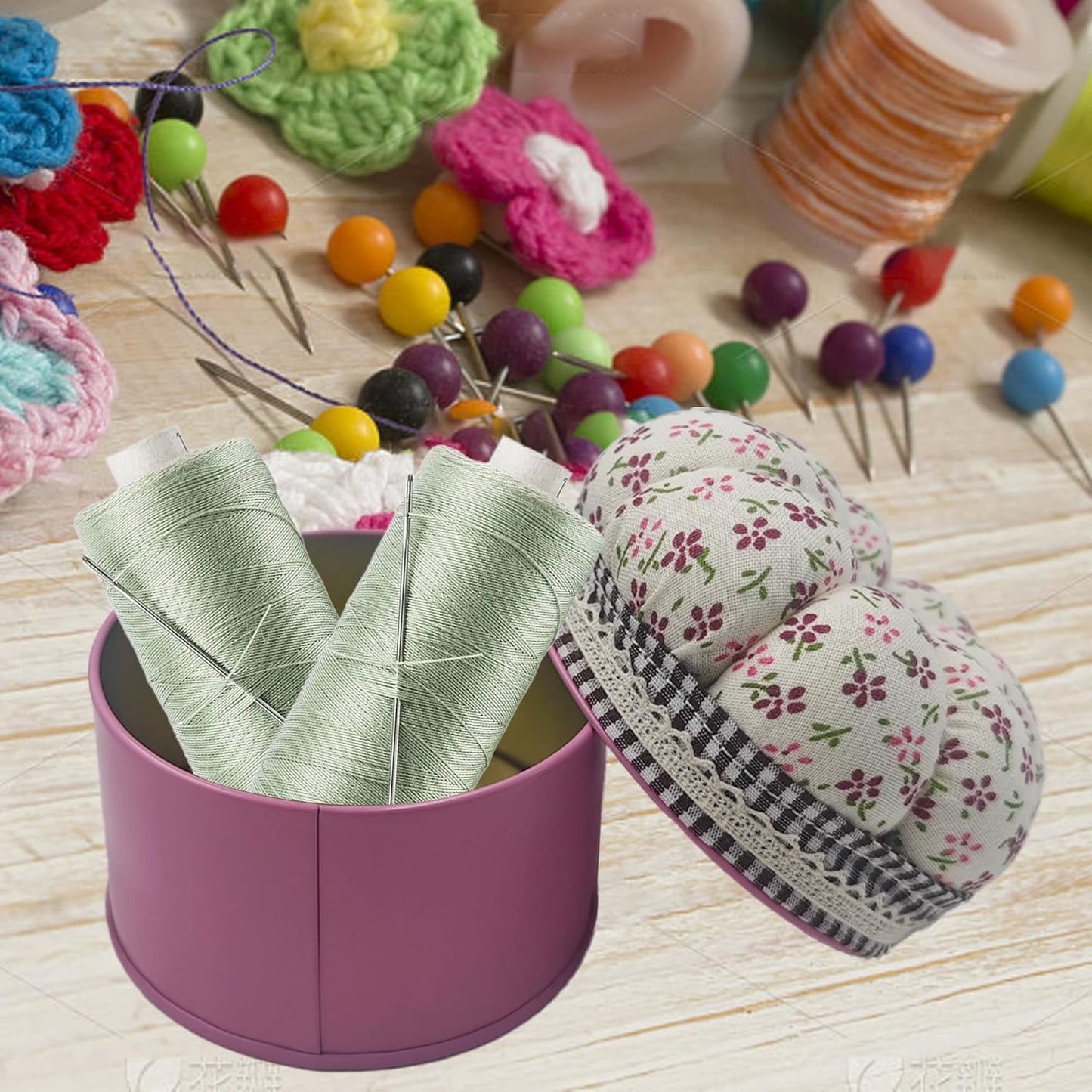 pson Pumpkin Shaped Pin Cushion with Storage Box, Cute Sewing Needle Holder for Quilting, DIY Crafts, Needlework, Sewing(Flowery)