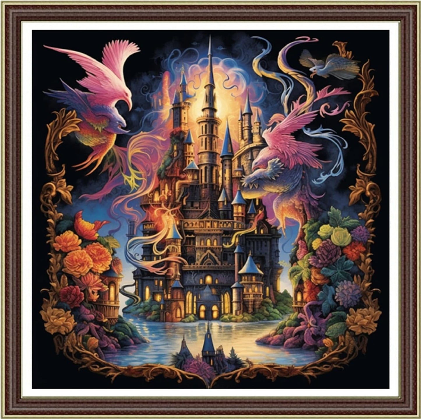 Foxhool Beginners Cross Stitch Kits Stamped Full Range of Embroidery Kits for Adults DIY Cross Stitches kit Embroidery Patterns for Needlepoint kit-Magic Castle 17.7x17.7 inch