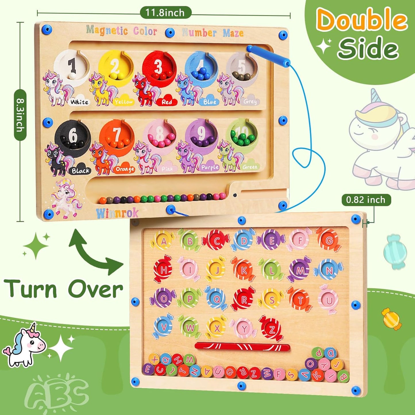 2 in 1 Double Side Magnetic Color and Number Maze, Alphabet Board Aged 1-3 Unicorn Toys, Montessori Magnet Puzzle Learning Counting Matching Gifts for Toddlers Kids Girls Boys 3 4 5 Year Old Christmas