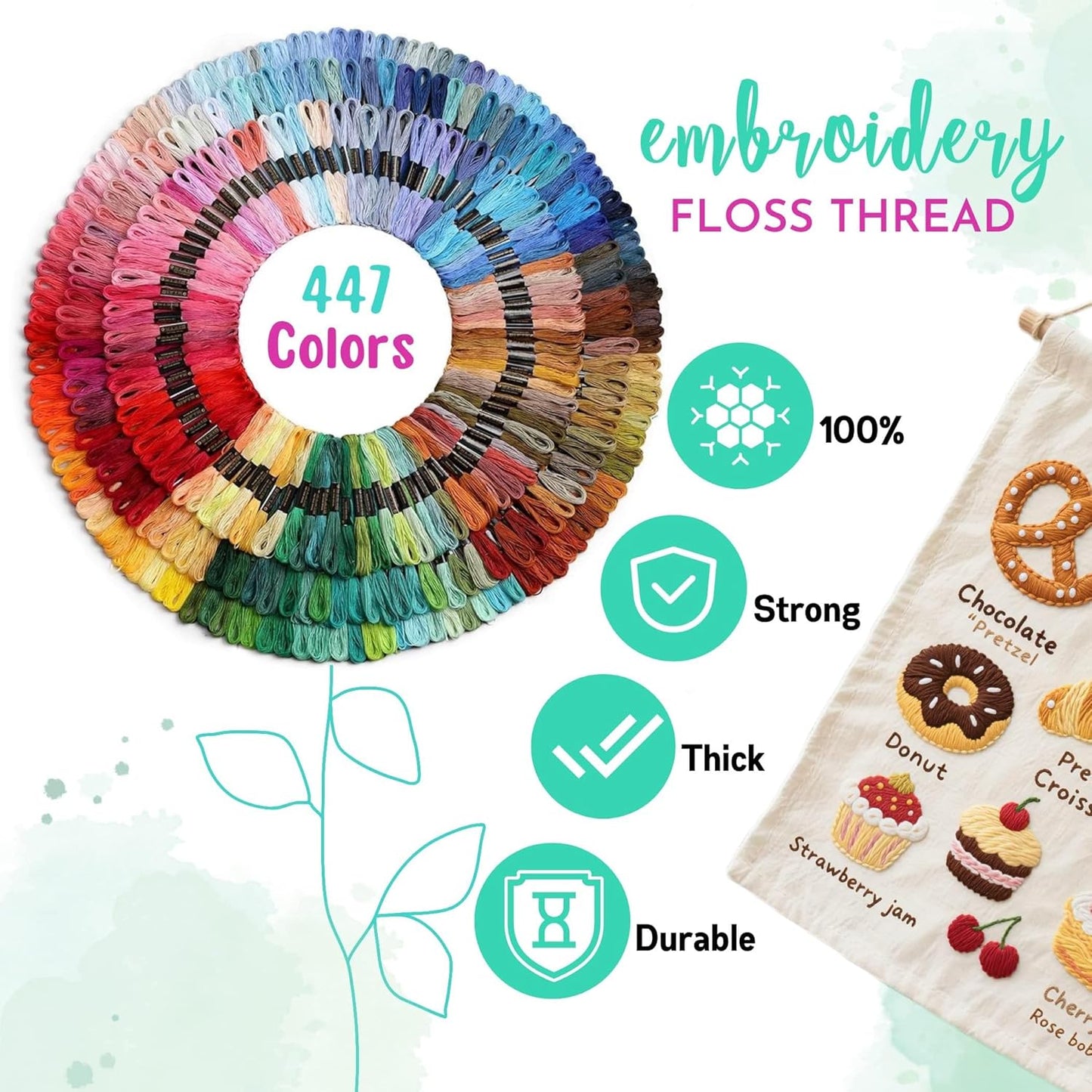 Athena’s Elements Embroidery Floss | Rainbow Thread for Embroidery, Cross Stitch Thread, Crafting Arts Embroidery Strings Bulk with Needles Plus White and Black Floss（447 Colors）