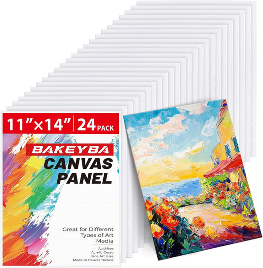 Canvas Boards for Painting 24 Pack, 11x14 Inch Canvas Panels, 100% Cotton White Blank Art Supplies for Acrylics Oil Watercolor Tempera Paints