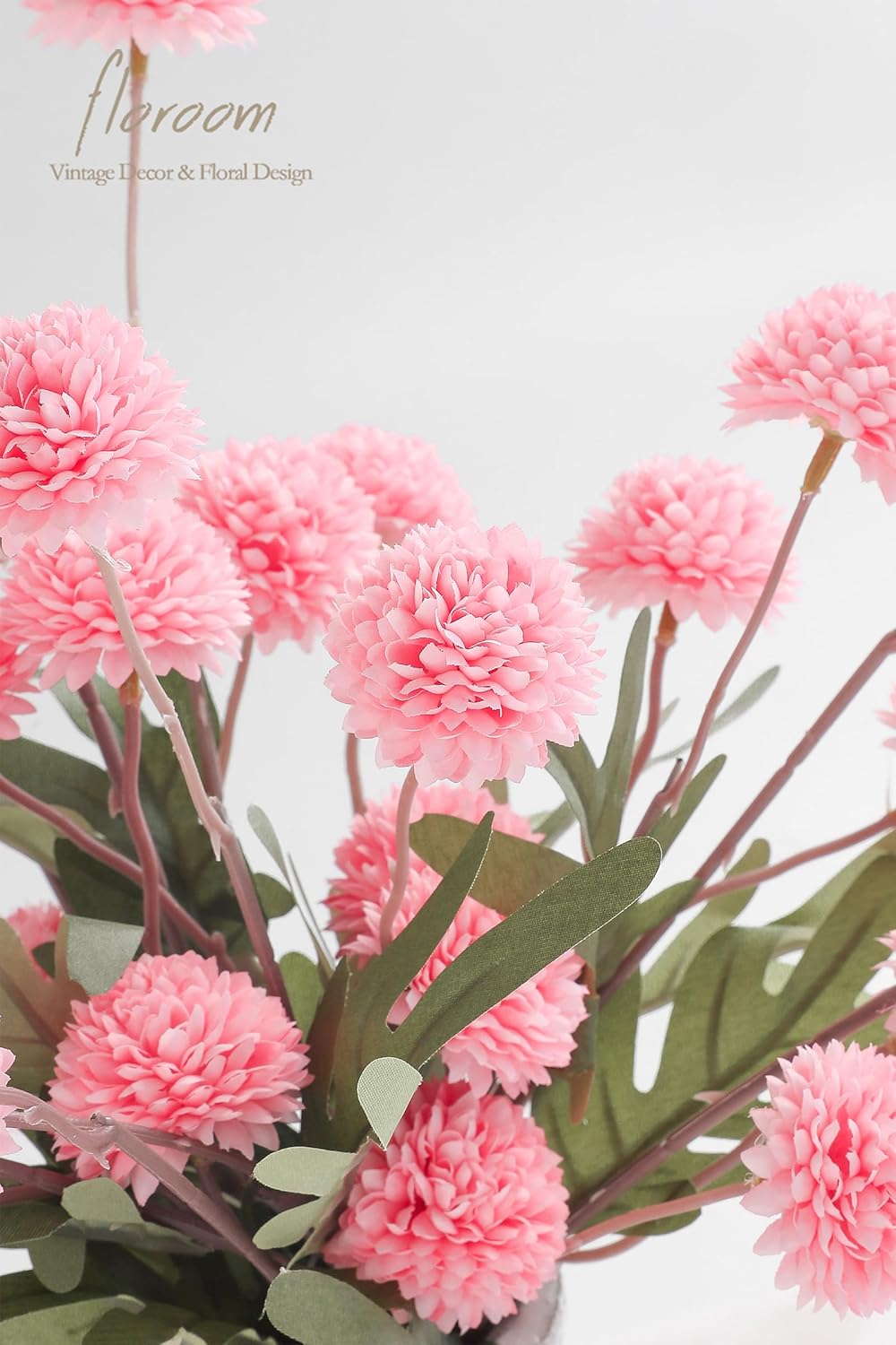 Floroom 5pcs Pink Faux Silk Mums Artificial Flowers, Bulk Fake Small Mini Chrysanthemums with Stems for DIY Blush Wedding Centerpieces Floral Arrangements Vase Fillers Home Decorations