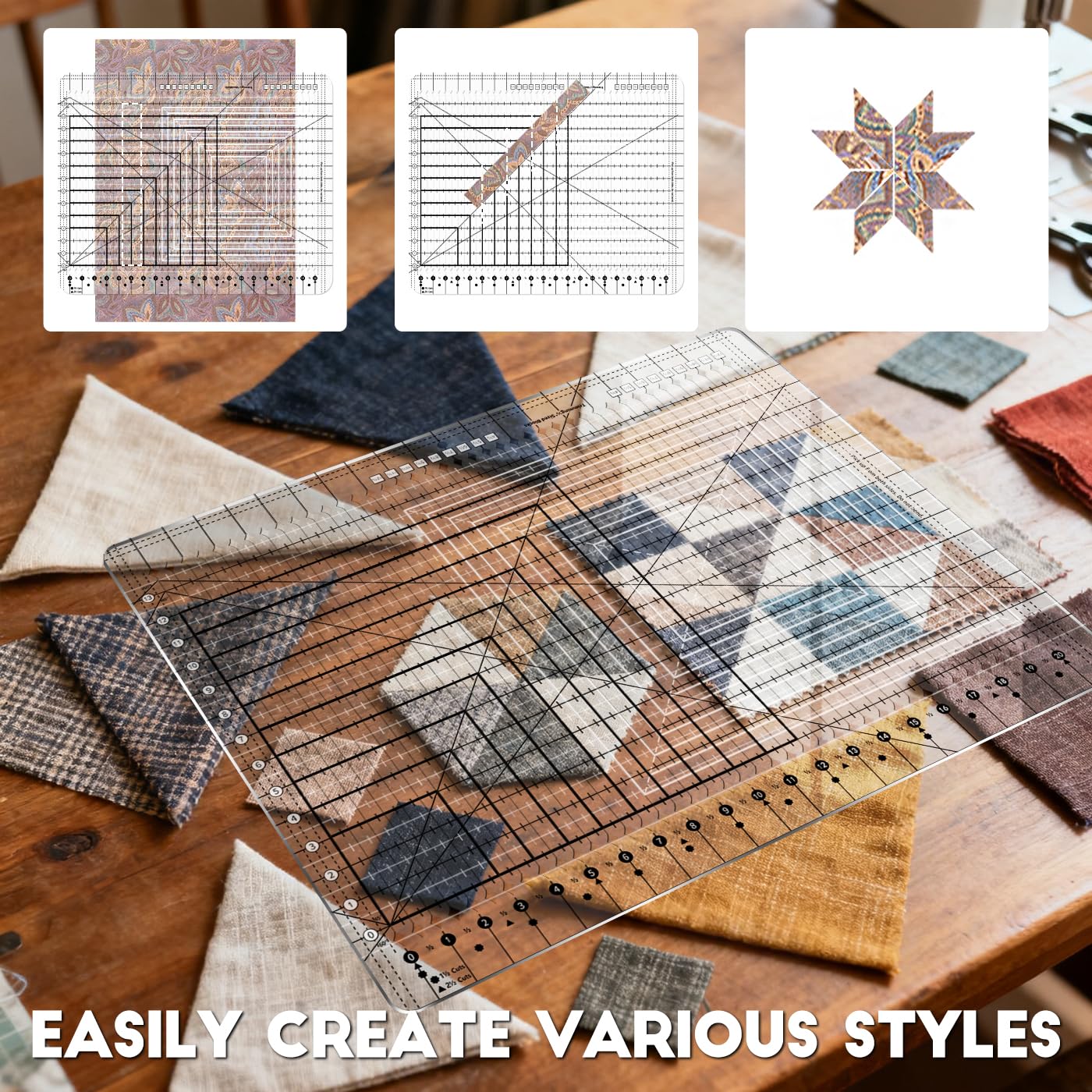 Slotted Quilting Ruler Acrylic 17.7x21.9in, XL Non-Slip Precise Quilting Template, Professional Sewing Quilt Strip Ruler for Fabric Strip, Cutting, Sewing, Crafting, Patchwork