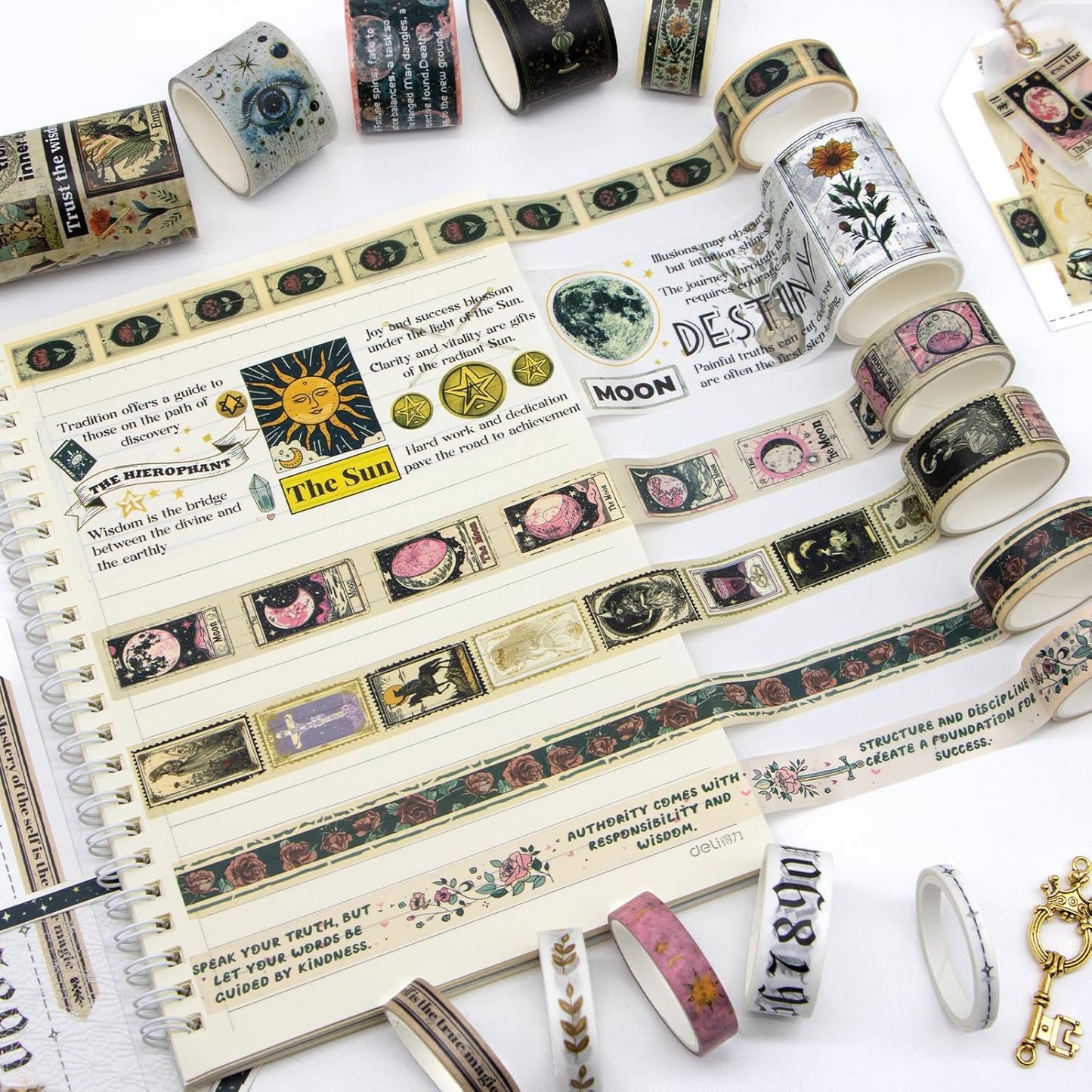 29 Rolls Washi Tape Set - Tarot Theme Decorative Masking Tape Colored Patterns, Vintage Adhesive Artists Tapes for Journaling Supplies, Diy Crafts, Scrapbooking, Junk Journal Supplies, School Supplies