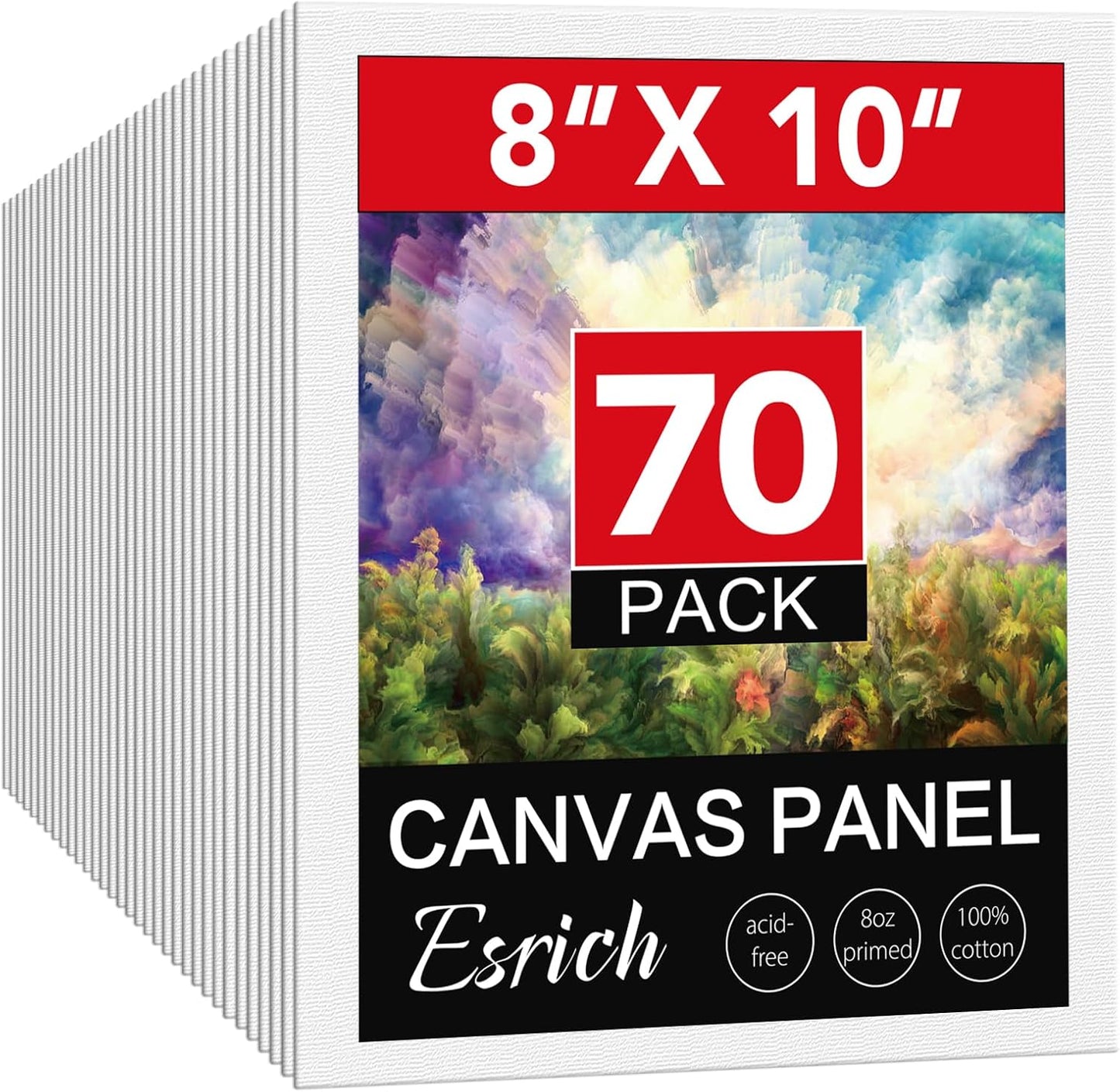 ESRICH 8x10 Canvases for Painting, 70 Pack Canvas Boards for Painting Primed Acid Free Blank Canvas Panels for Oil Paint, Watercolor, Acrylic Paint, Gouache and Tempera.