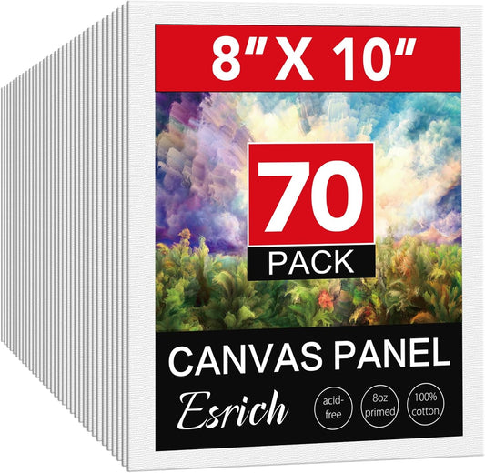 ESRICH 8x10 Canvases for Painting, 70 Pack Canvas Boards for Painting Primed Acid Free Blank Canvas Panels for Oil Paint, Watercolor, Acrylic Paint, Gouache and Tempera.
