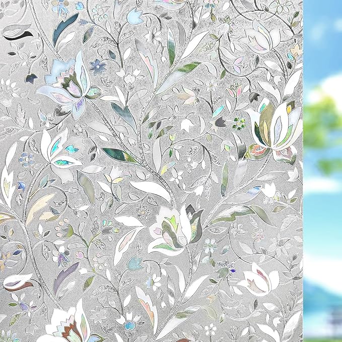 Kromapolis Window Film, Window Privacy Film, Window Vinyl Glass Covering, Stained Glass Decorative Film, Window Film Privacy Frosted Static Clings, Non-Adhesive, No-Glue (23.6 x 118.1 inch)