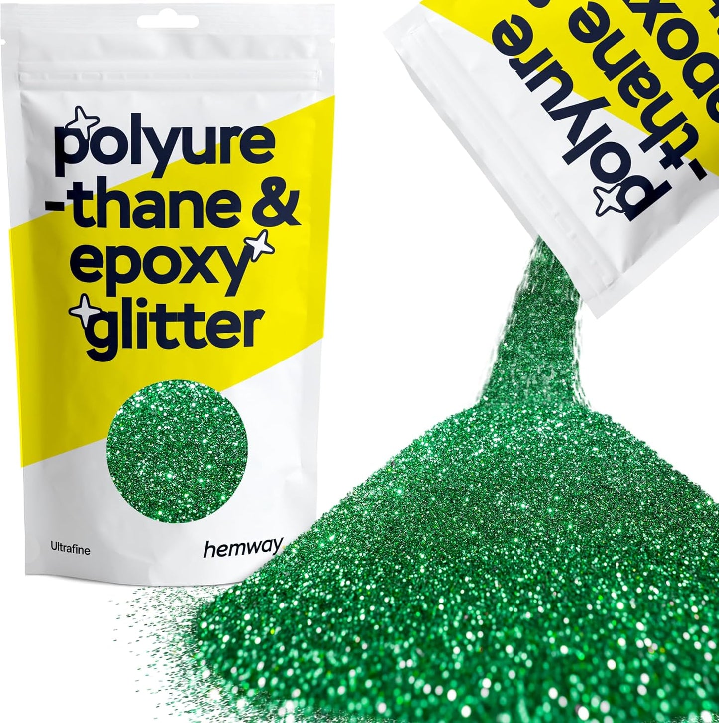 Hemway Polyurethane & Epoxy Resin Glitter for Arts, Crafts, Tumblers, Flooring, Woodwork, Decorating and Resin Projects 100g - Emerald Green
