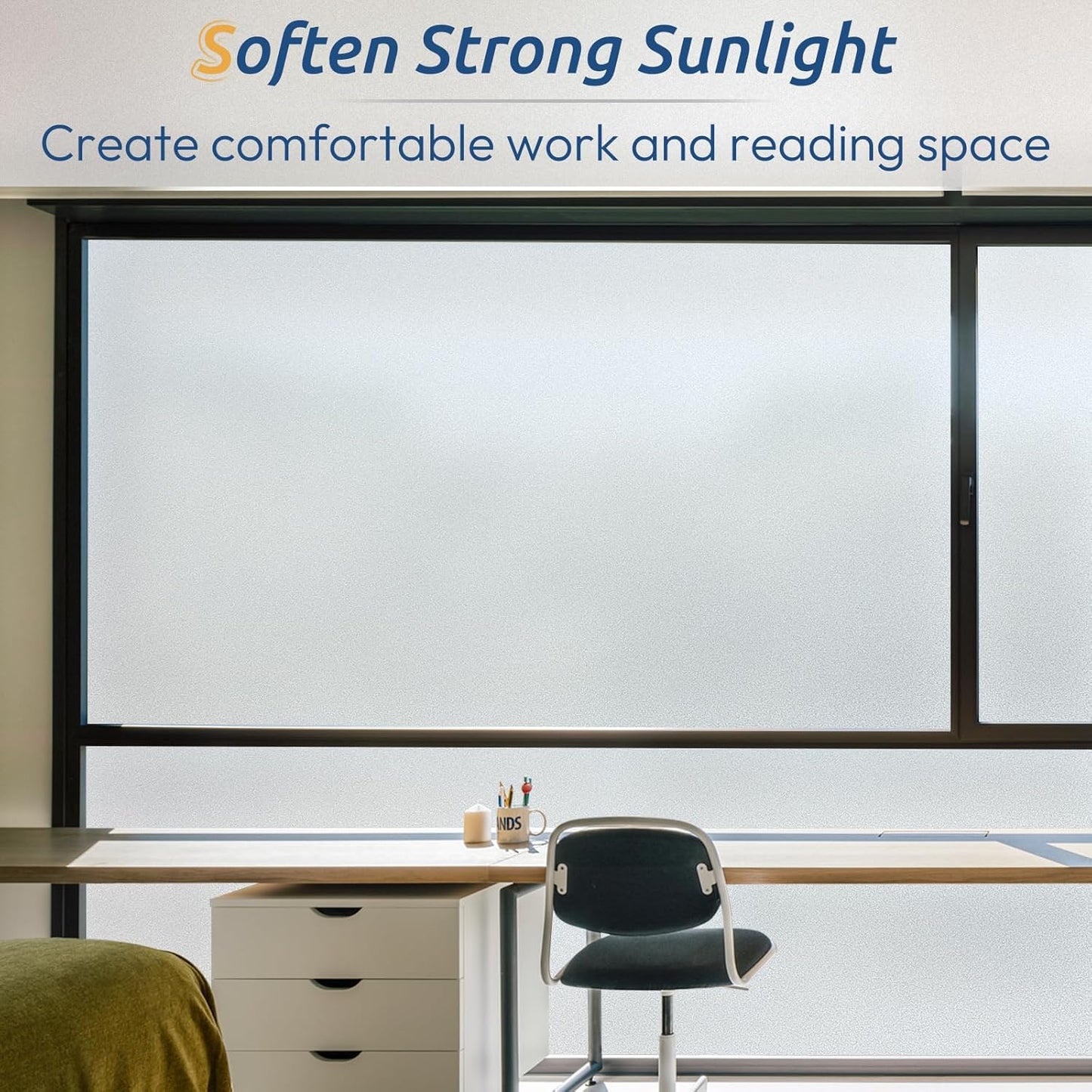 rabbitgoo Window Privacy Film, Frosted Glass Window Clings, Static Cling UV Heat Blocking Door Stickers for Home Bathroom, Removable Indoor Decal Coverings Day and Night, Pure, 17.5 x 78.7 Inches