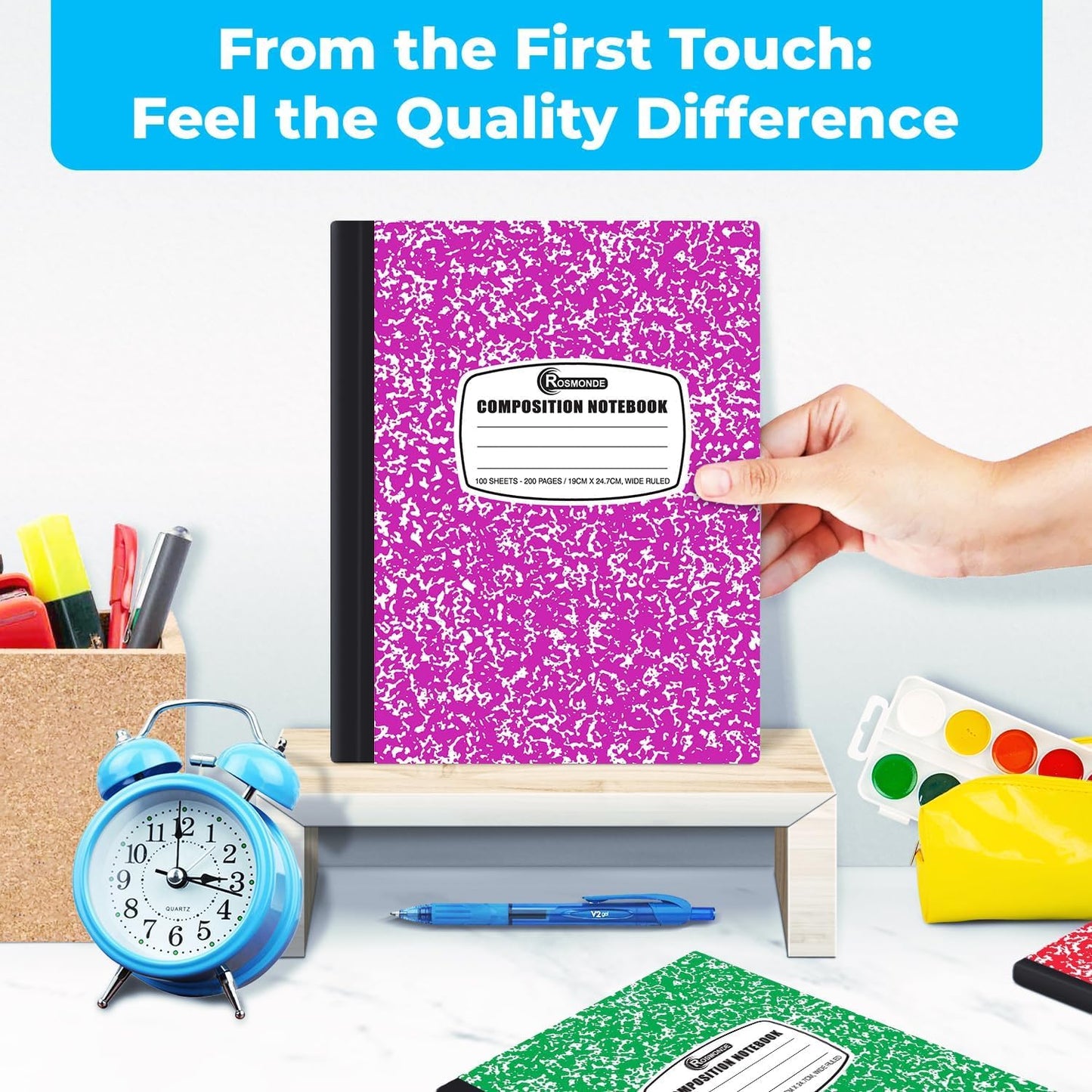 Rosmonde 5000 Pack (Pallet) Composition Notebooks Bulk, Wide Ruled, 200 Pages (100 Sheets), 9-3/4 x 7-1/2, Bulk Supplies for School Districts, Wholesale Orders, Educational Centre, 4-7 Days Transit