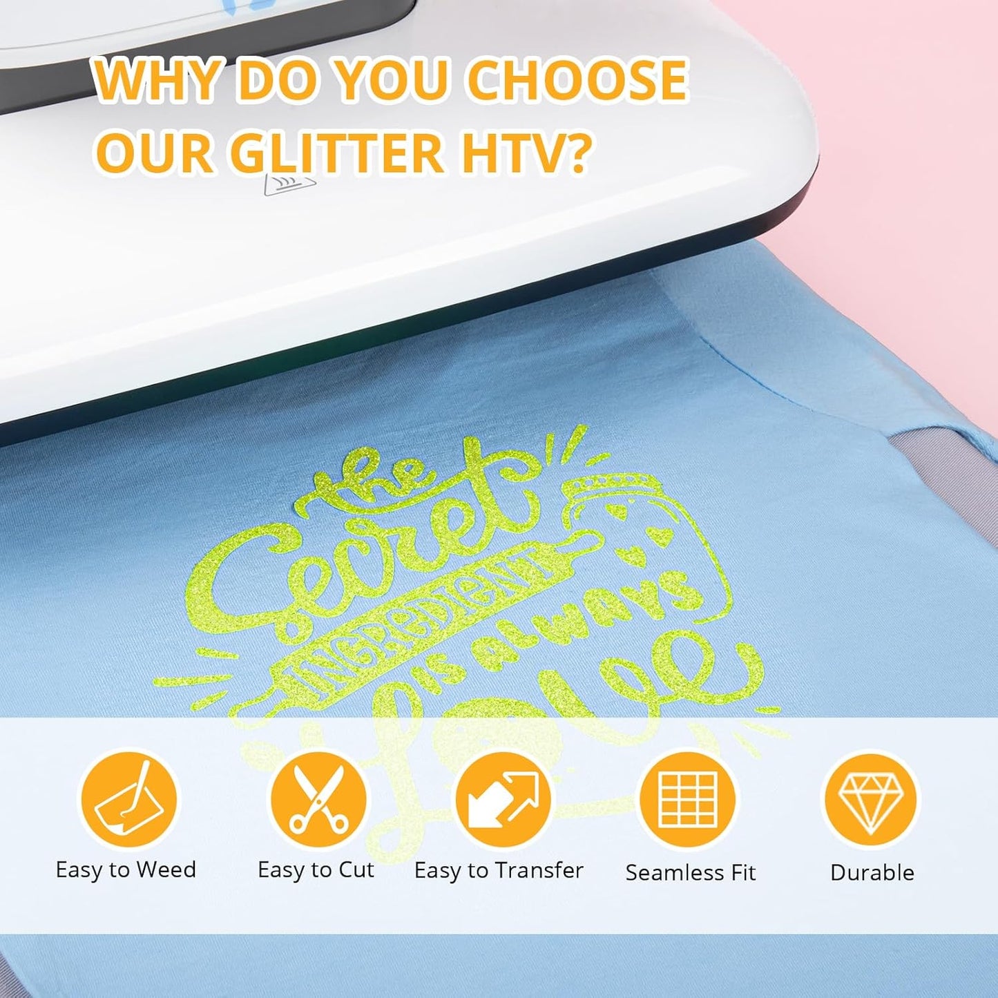 HTVRONT Glitter Heat Transfer Vinyl - 10" x 5FT Neon Lemon Yellow Glitter HTV Vinyl for T-Shirts, Neon Lemon Yellow Glitter Iron on Vinyl for All Cutter Machine