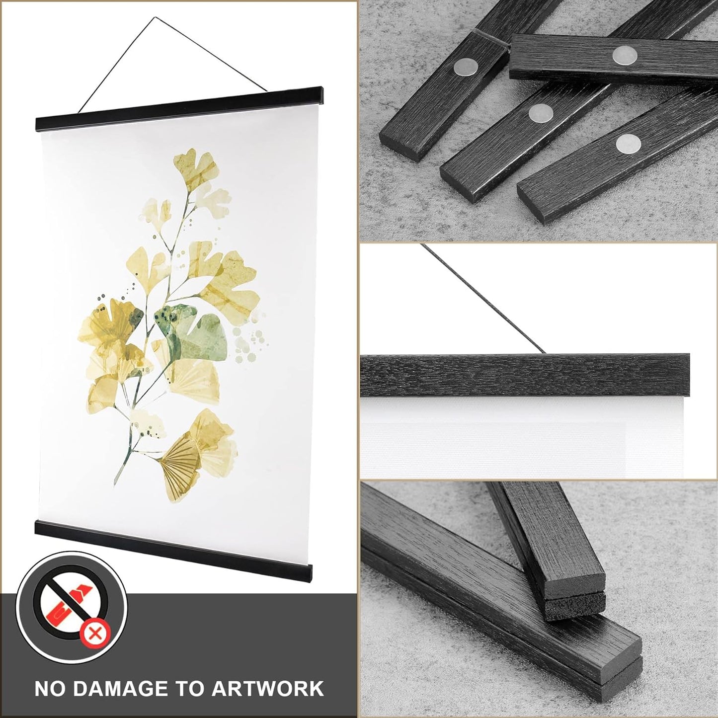 WITCOLOR Magnetic Poster Hanger Frame, Black Magnet Poster Frames 9x11 9x27 9x12 9x13 Poster Holder for Paintings, Photos, Maps, Scrolls, Picture, Canvas Works and Christmas Prints