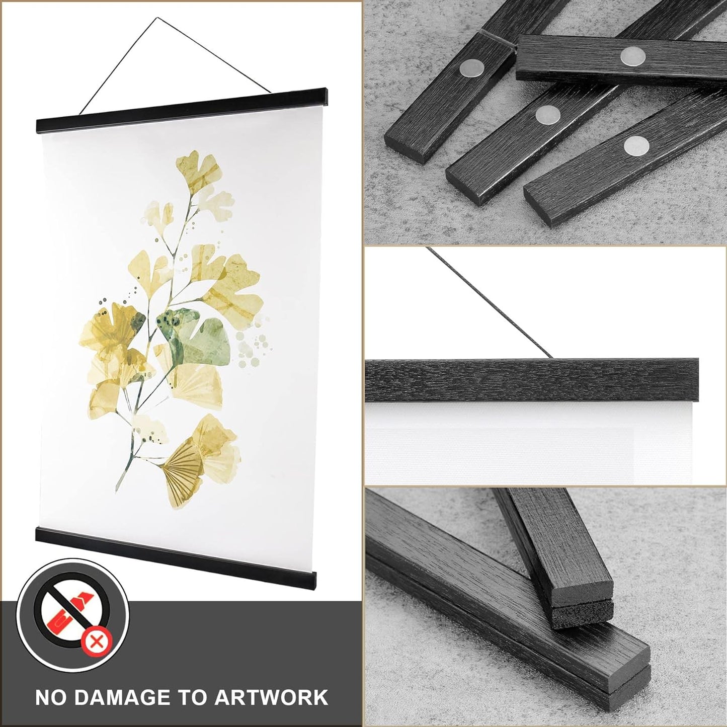 WITCOLOR Magnetic Poster Hanger Frame, 8x10 8x12 8x20 Black Poster Frames Wood Wooden Magnet Hanging Kit for Walls Print Poster Canvas Artwork Diamond Painting