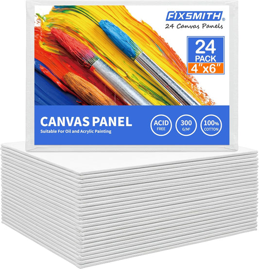 FIXSMITH Canvas Boards for Painting 4x6 Inch, Super Value 24 Pack Mini Canvases, White Blank Canvas Panels, 100% Cotton Primed, Painting Art Supplies