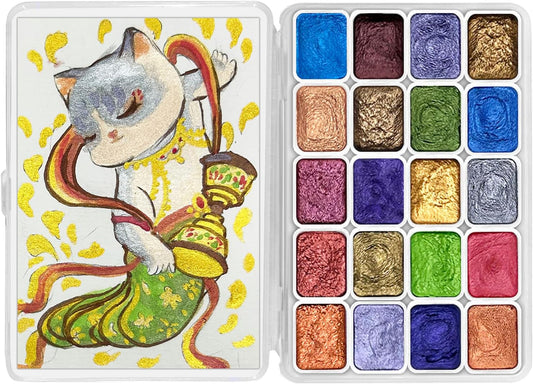 Mini Forestry Shifting Watercolor Painting Set, 20 Color Shifting Watercolor Paint Kit, Shimmer Metallic Watercolor Paints, Glitter Watercolor Paint, Solid, DunHuang Style