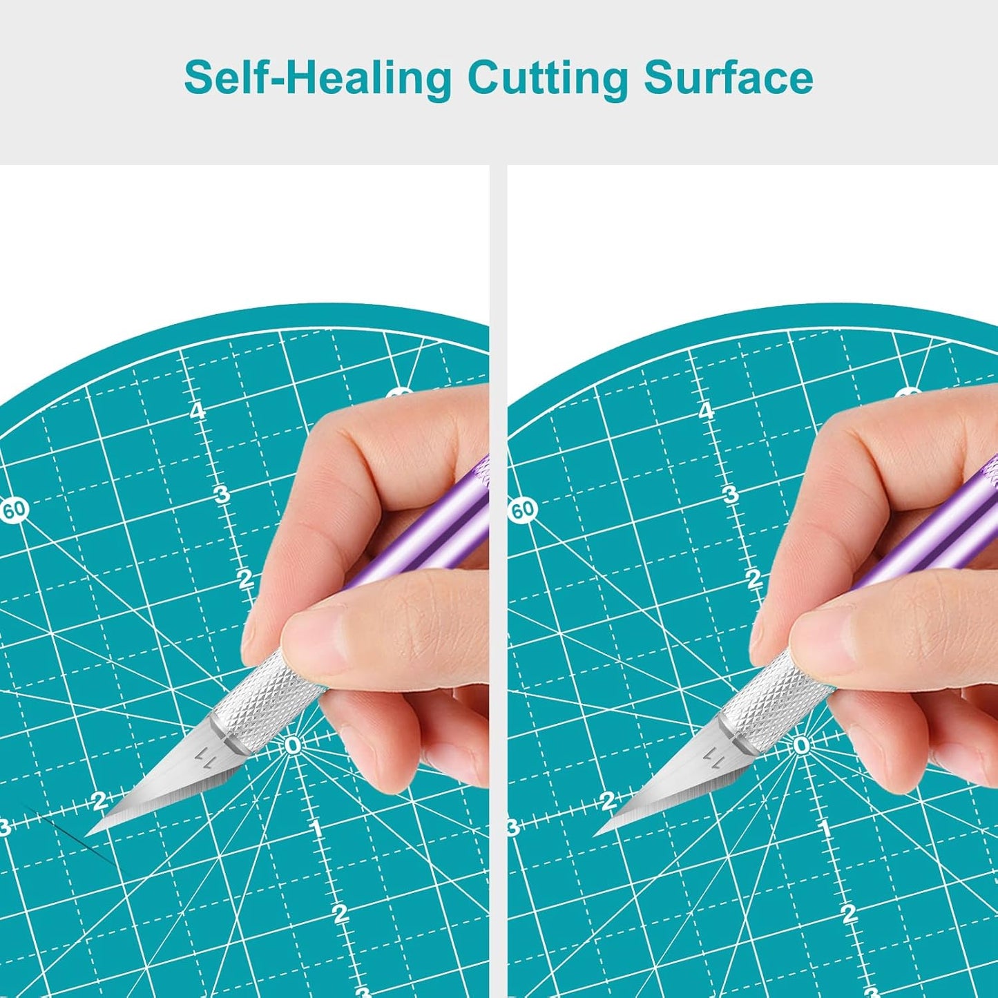 Headley Tools 10"x10" Round Rotating Cutting Mat, Self Healing Mat with 360-Degree Rotation & Anti-Slip Base, Sewing Board Cutting Mat Perfect for Fabric Quilting Leather Hobby Project, Turquoise