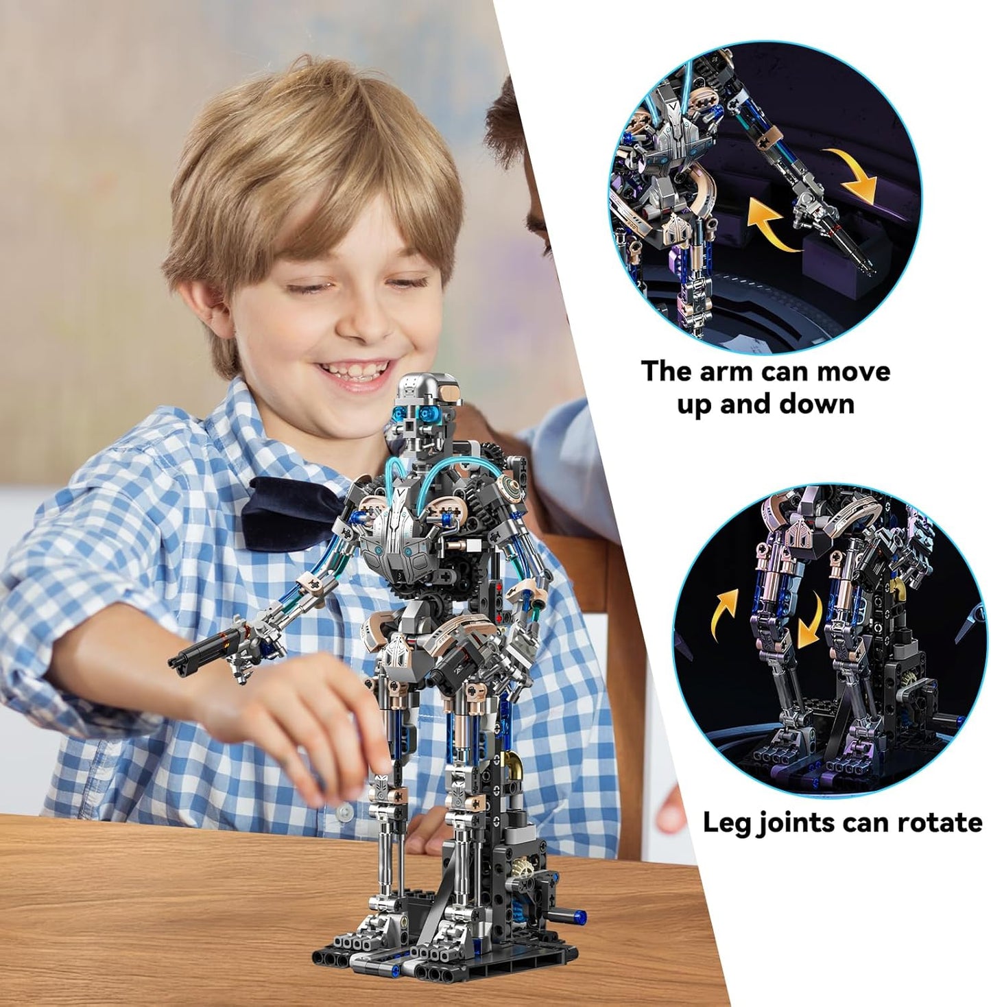 Mechanical Robot Model Set for Adults, Multi-Jointed Movement with Ice Blue Accents, Mechanical Programming with Display Stand, Favorite Gift for Adults Teens Age 13+（692 PCS(Robot)