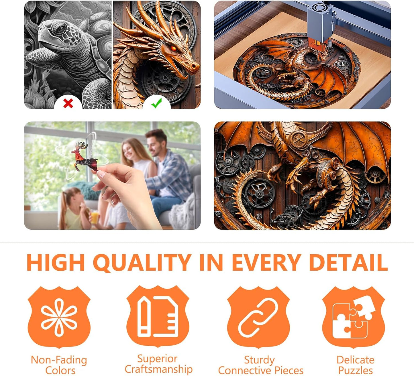 Wooden Puzzles for Adults, Mechanical Dragon Wooden Jigsaw Puzzle for Adults, Wood Puzzles Adult, Unique Animal Shape, Gifts for Friends and Family, Wall Art Canvas Puzzle (XL -17.3*17.2in -550 pcs)