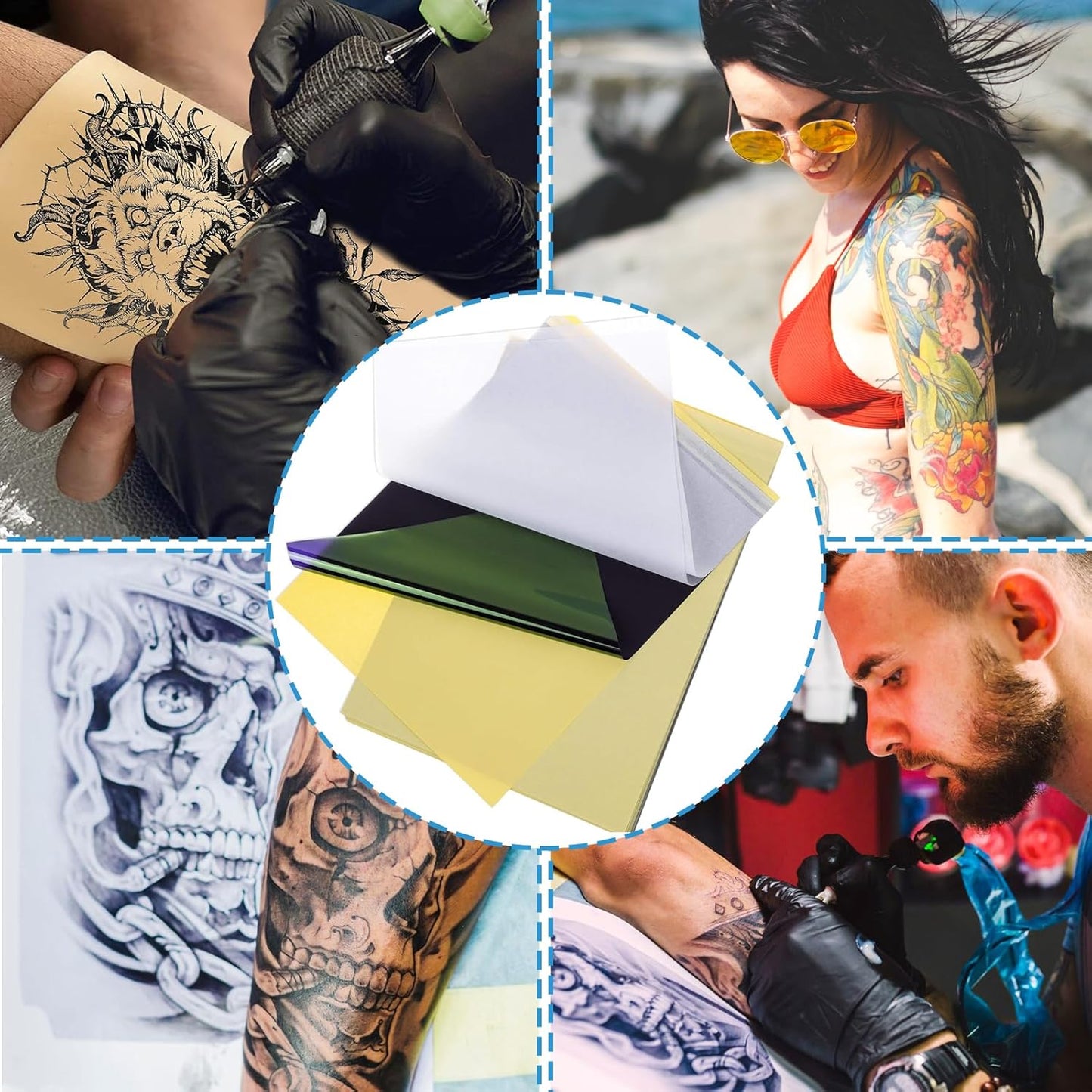 Combofix Tattoo Transfer Paper, 100 Sheets Thermal Stencil Transfer Paper for tattooing, Tattoo Tracing Paper A4 Size with Tattoo Supplies