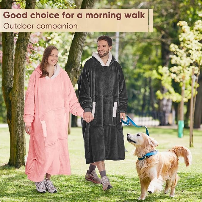yescool Wearable Blanket Hoodie, Flannel Sherpa Fleece Blanket Sweatshirt for Adults Women Men,One Size Fits All