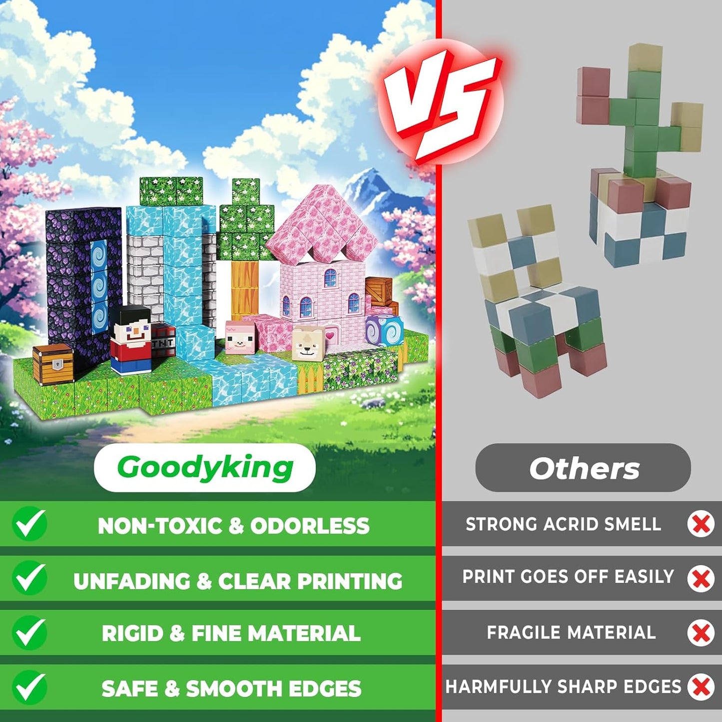 Goody King 200PCS Magnetic Building Blocks - Forest & Volcano Adventure Set, STEM Learning Toys for Kids Ages 3+, Strong Magnets, Creative Play, Gift for Boys & Girls