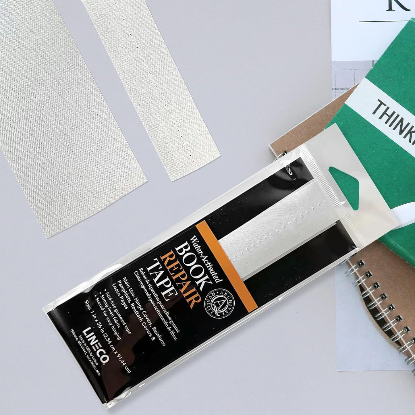 Lineco Water-Activated Book Repair Tape, Use for Hinging Covers, Repairing Pamphlets and Paper Pages. Non-Yellowing, Neutral pH, 2 in x 48 Inch