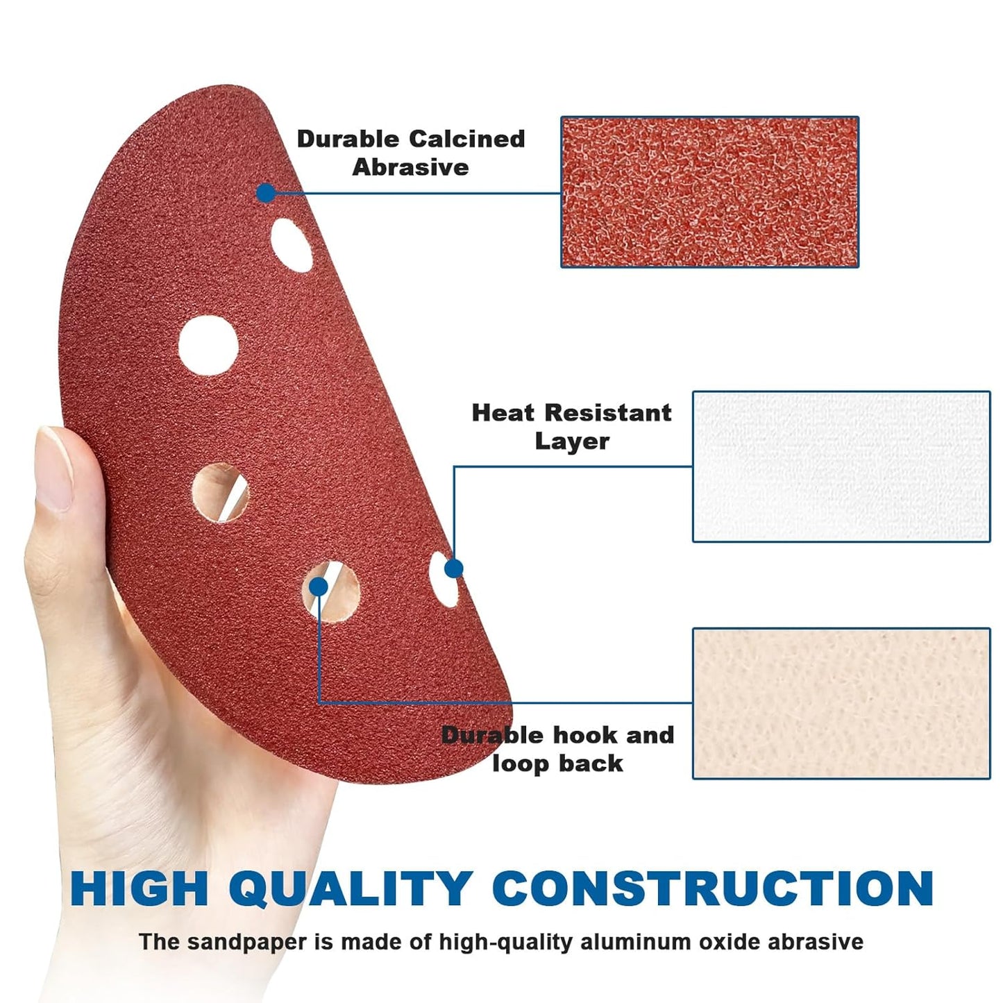 5 Inch 8 Hole Sanding Discs, 150 PCS 180 Grit Hook and Loop Sandpaper, Round Aluminum Oxide Sand Paper Discs for Random Orbital Sander