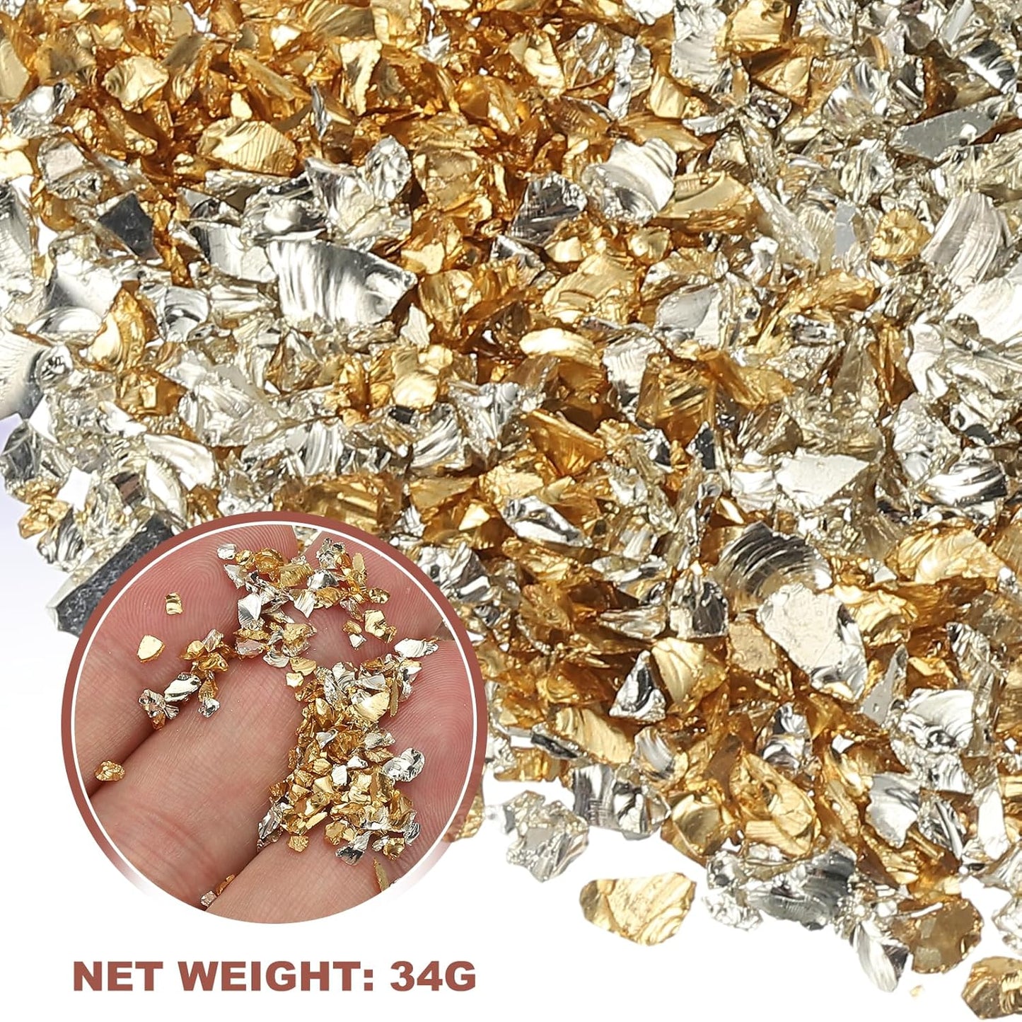 uxcell 6 Colors Crushed Glass Chips, 1-3mm Irregular Glitter Metallic Glass Broken Glasses Pieces with Laser Bag for Craft DIY Vase Epoxy Halloween Decoration 34g, Solid Color