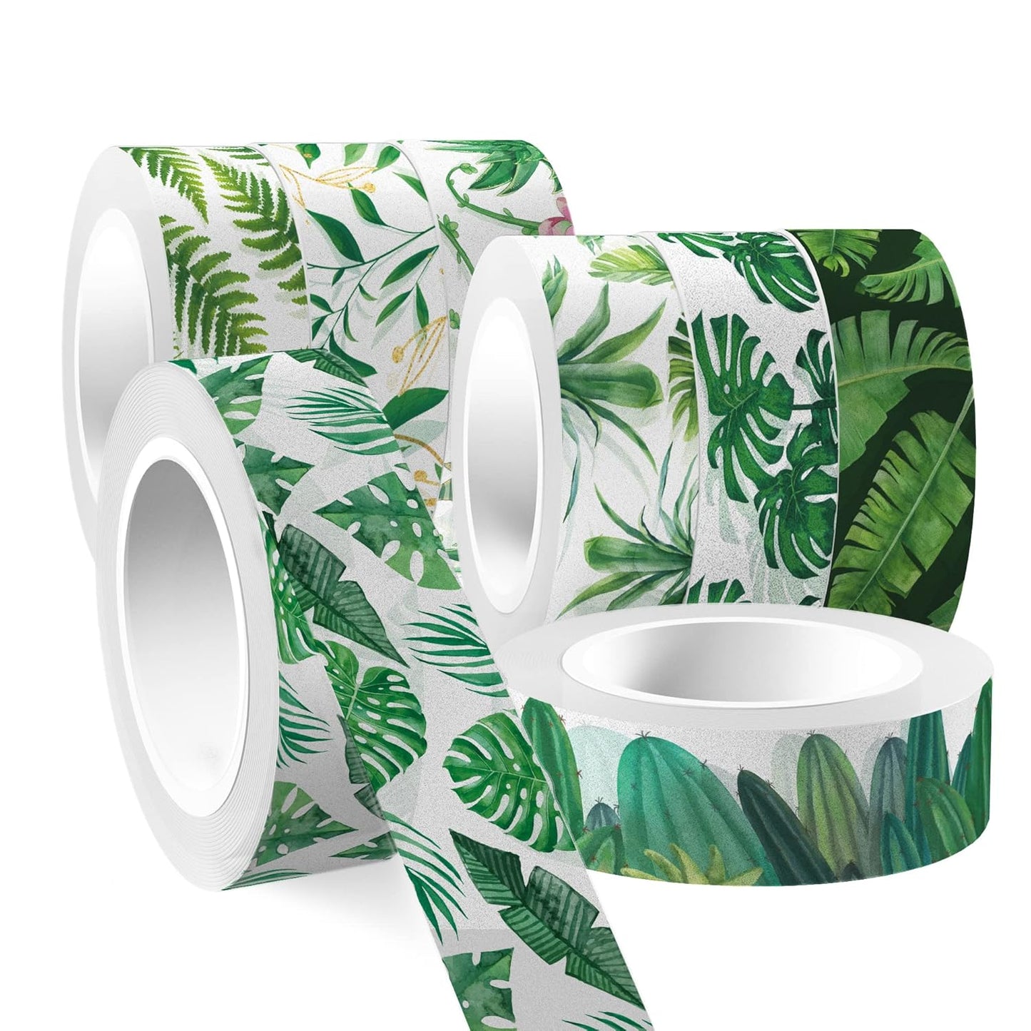 Greenery Washi Tape Set 12 Rolls, Tropical Leaves Masking Tape Hawaii Green Plants Cactus Summer Greenery Decorative Stickers for Note Scrapbook Handbook Sticker Gifts Wrapping DIY Art Crafts