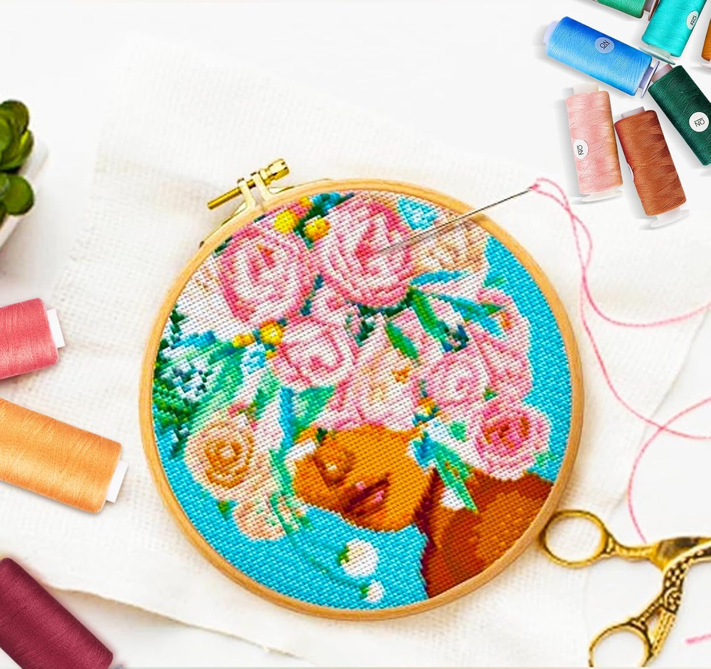 ilauke 50 Colors Sewing Thread, 124 Pcs Bobbins Threads Kit, 500 Yards per Thread Spools for Sewing Machine, Brother Singer Janome Machine and Hand Quilting