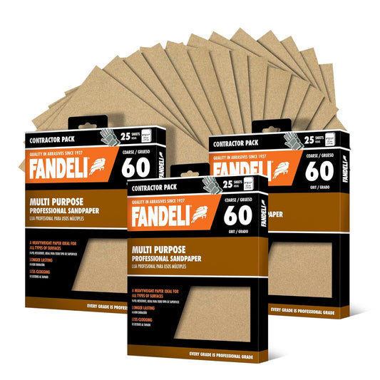 Fandeli | Multi-Purpose Sandpaper | 60 Grit | 75 Sheets of 9'' x 11'' | Ideal for Metal and Wood Sandpaper | Wall Sandpaper | Hand Sanding | Orbital Sanders