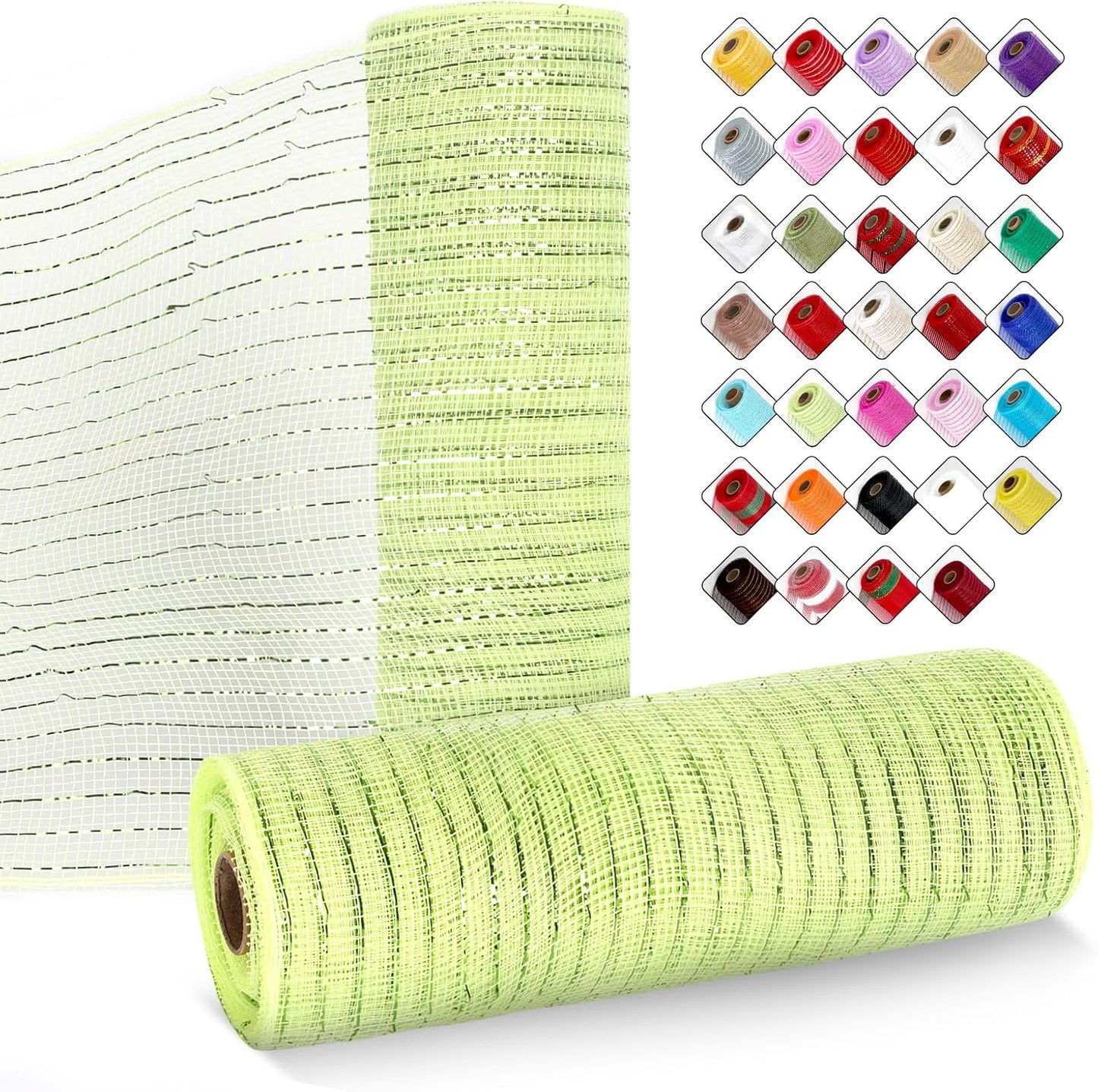 2 Rolls Mesh Ribbon for Wreaths 10 Inch x 30 Foot Wreath Mesh Rolls with Metallic Foil for Easter Christmas Party Wedding Home Decor DIY Craft Projects and Gift Wrapping (Light Green)