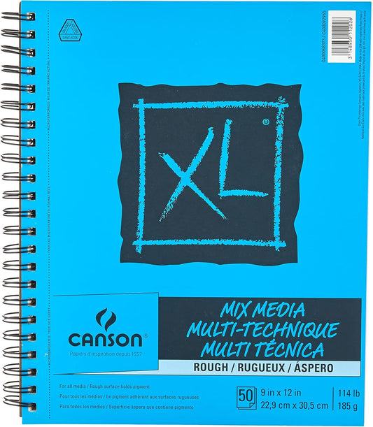 Canson XL Series Mixed Media Pad, Rough Texture, Side Wire, 9x12 inches, 50 Sheets – Heavyweight Art Paper for Watercolor, Gouache, Marker, Painting, Drawing, Sketching