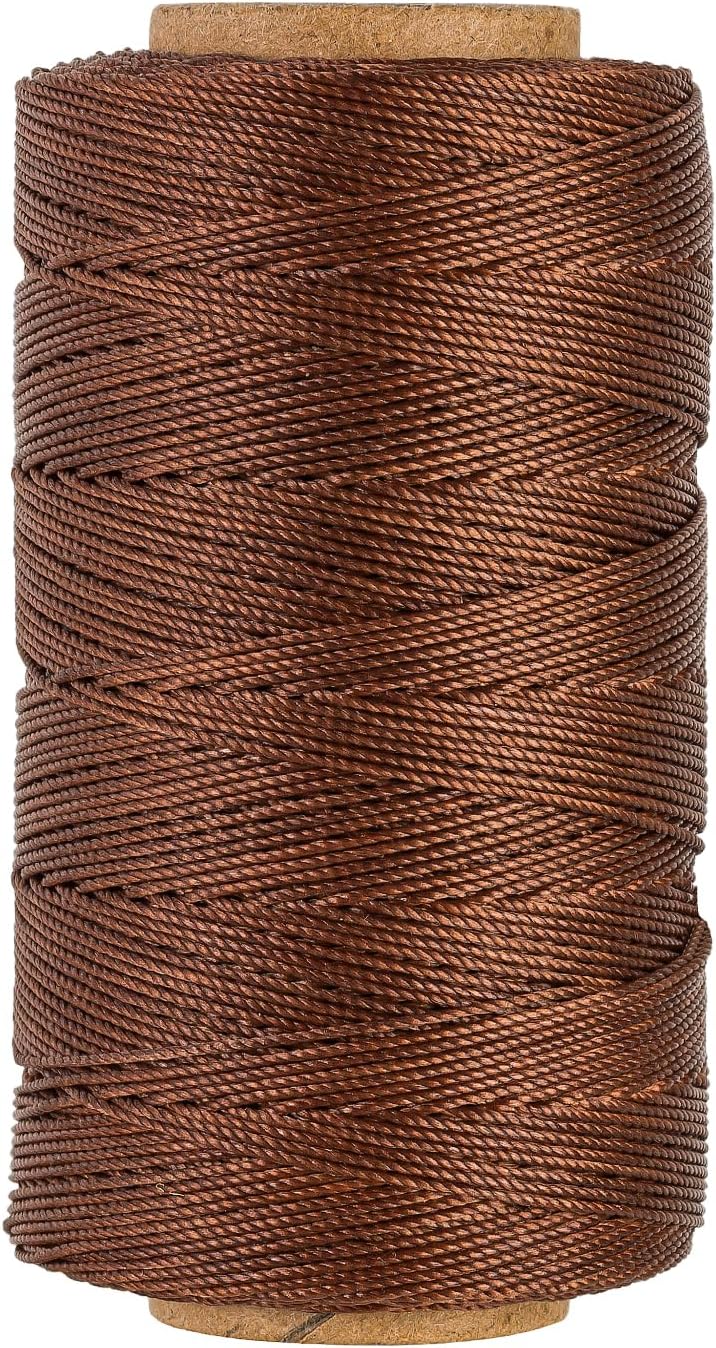 Bonded 0.8mm Round Waxed Polyester Cord, 3-ply Wax Coated Thread, 197 Yards Stiff String for Heavy Duty Fabric, Leather Sewing, Book Binding, Upholstery Repair, and Macrame Jewelry - Deep Coffee