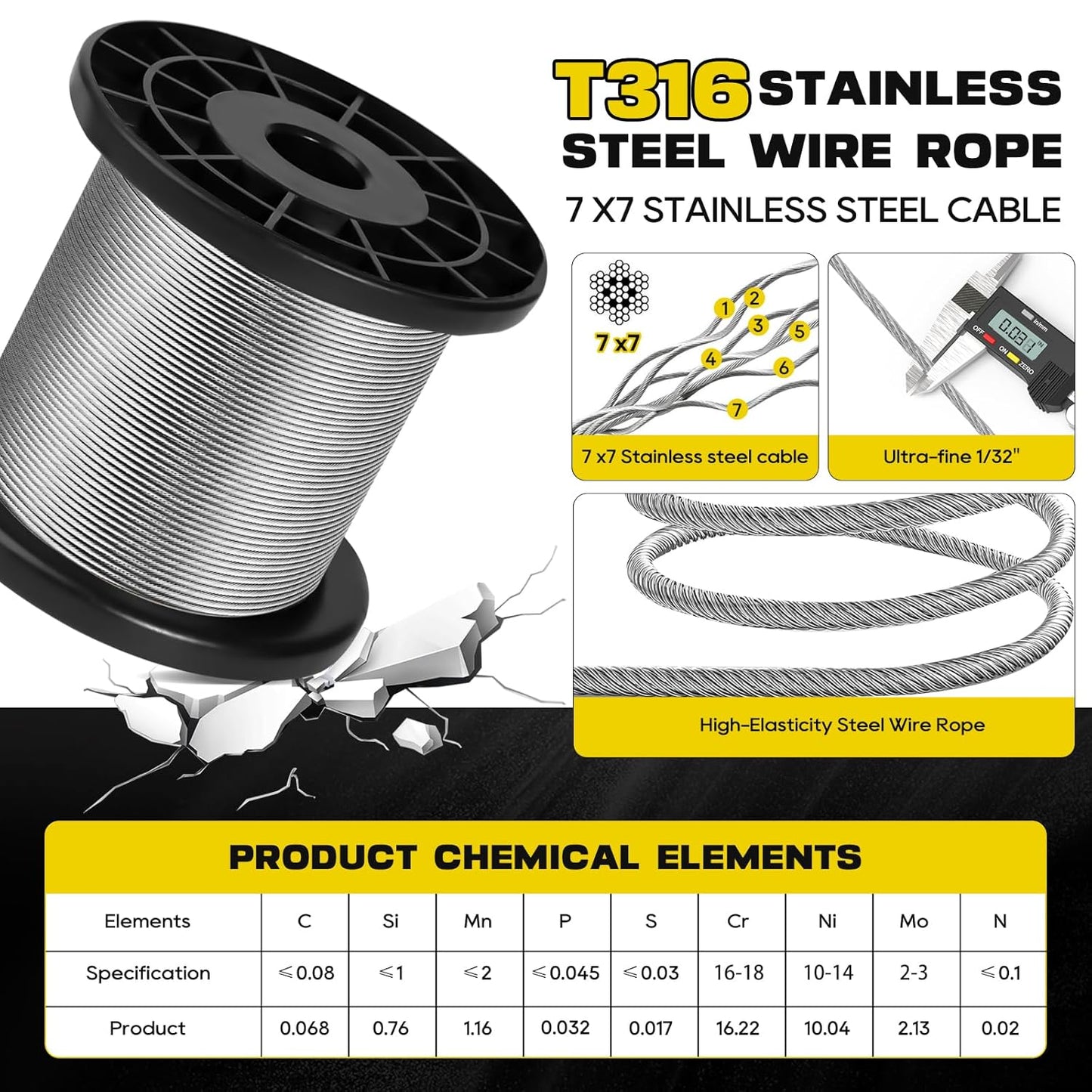 316 Stainless Steel Cable, 400FT 1/32IN Wire Rope 7 * 7 Strand with 100Pcs Aluminum Sleeves Stops, Guide Wire for Outdoor String Lights for String Lights Hanging, Clotheslines, Trellis (400FT)