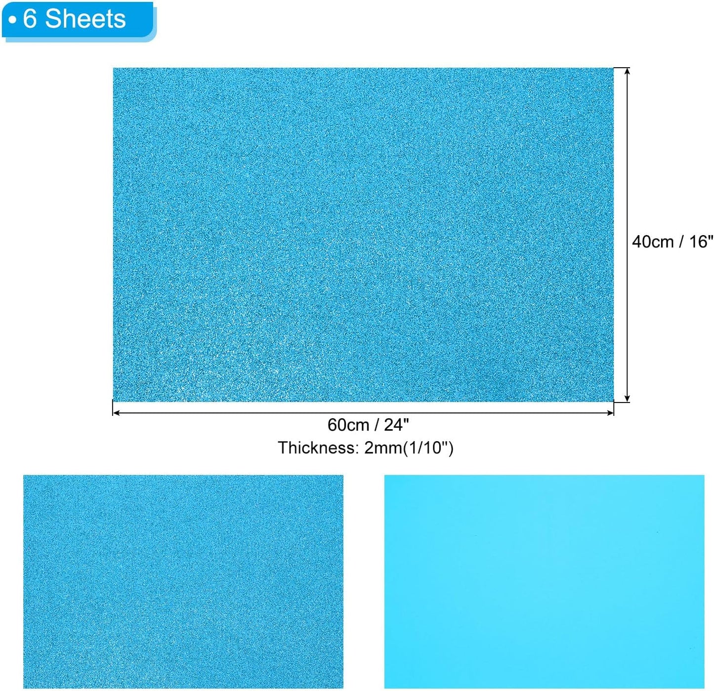 PATIKIL 2mm(1/10") Thick Non Adhesive Glitter Foam Sheet 16x24inch(40x60cm) Light Blue, EVA Shiny Foam Board for Craft, 6 Pcs