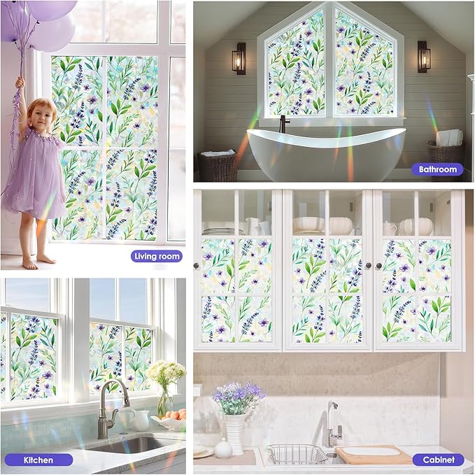 Window Privacy Film Home Room Bathroom Spring Decor Car Decorations One Way Privacy Window Clings Decals Tint Door Cover Rainbow Renter Friendly Stickers Static Cling Stained Glass Windows
