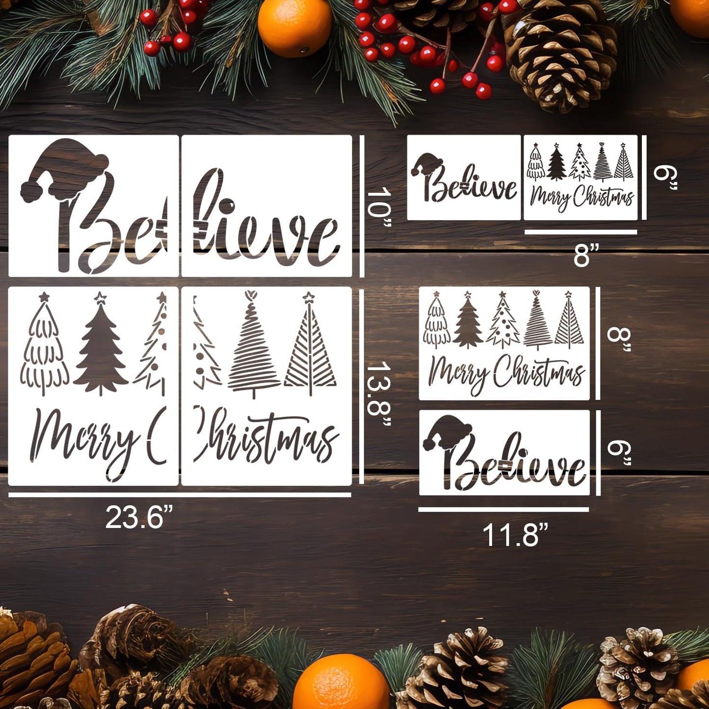 Merry Christmas Stencils for Crafts Reusable Christmas Stencils for Door Mats Believe Holiday Stencil for Painting on Wood Fabrics Porch Hanger Decor