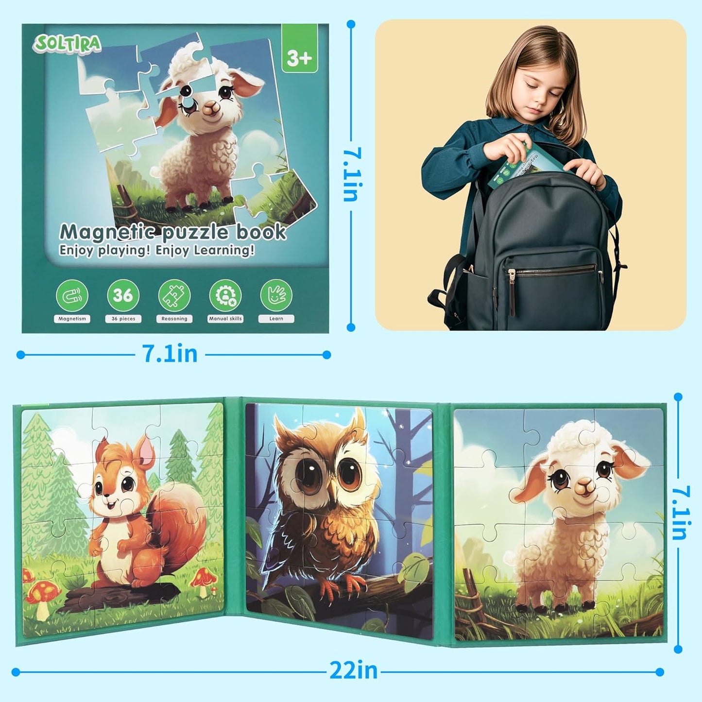 Puzzles for Kids Ages 3-5 2PK-72PCS-6 Animal Themes Magnetic Puzzles for Kids 4-6 Travel Puzzle for Airplane/Car/Road Trip/Gift Toys for 3 4 5 6 Year Old Girls and Boys