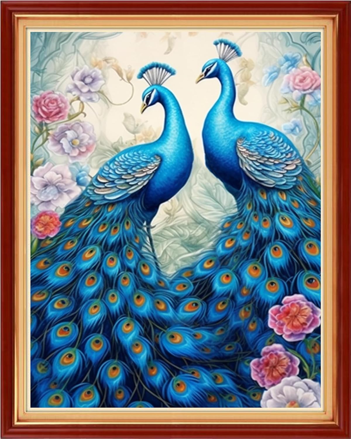 Foxdiviy Stamped Cross Stitch Kits for Beginners Full Range of Cross Stitching 11 CT Printed Cross Stitch Kits for Kids Adults Cross Stitch Patterns Needlepoint Kits- Blue Peacock Couple 16x20 inch