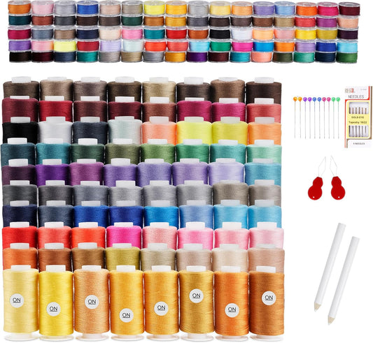 184 Pcs 80 Color Thread for Sewing Machine, 500 Yard Sewing Machine Thread & Prewound Bobbins Size A, Sewing Threads for Sewing Machine Hand DIY Beginners, Stitching, Home