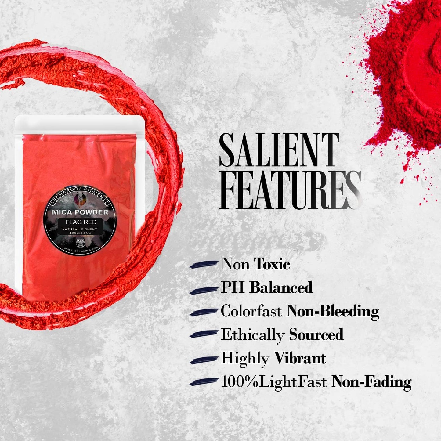 Flag RED Mica Powder for Epoxy Resin 100g / 3.5oz. Sealed Bag - TECHAROOZ 2 Tone Resin Dye Color Pigment Powder for Lip Gloss, Nails, Colorant for Slime Bath Bombs Soap Making & Polymer Clay