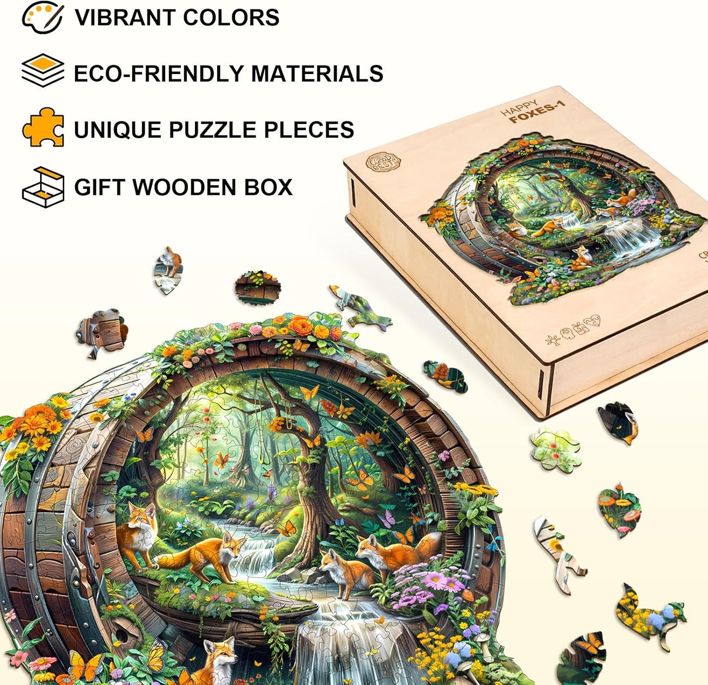 Wooden Puzzles for Adults, Fox Wooden Jigsaw Puzzle for Adults, 100 Piece Unique Animal Shape Wood Puzzles Adult, Birthday Party Gifts for Friends & Family Leisure Time Game Home Decor (S-8.5*8.1in)