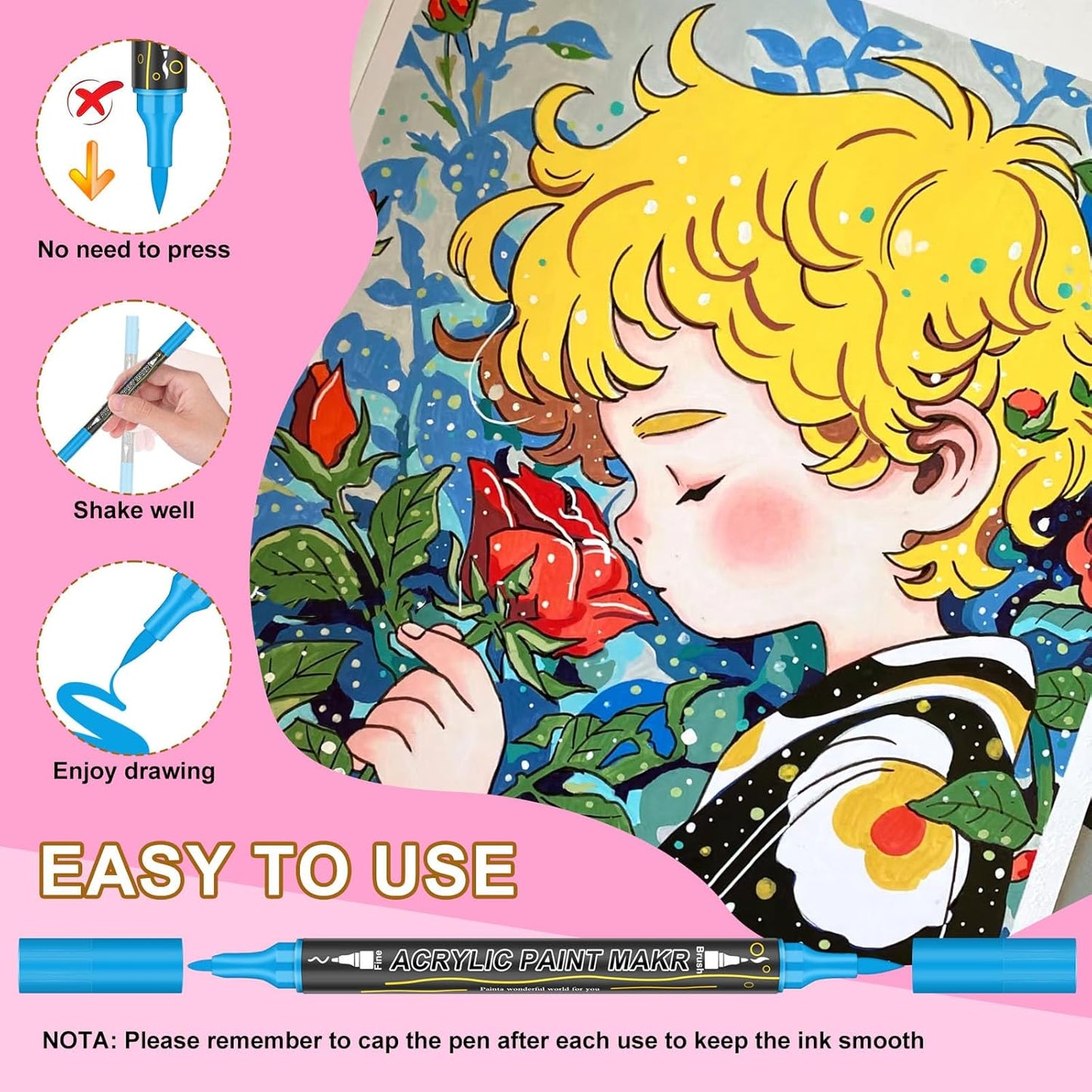 144 Colors Dual Tip Acrylic Paint Markers，Waterproof, Non-Toxic, Odorless Acrylic Markers Pens，Paint Pens & Paint Markers for Rock, Wood, Glass, Stone, Canvas, Ceramic, Fabric and Paper Painting