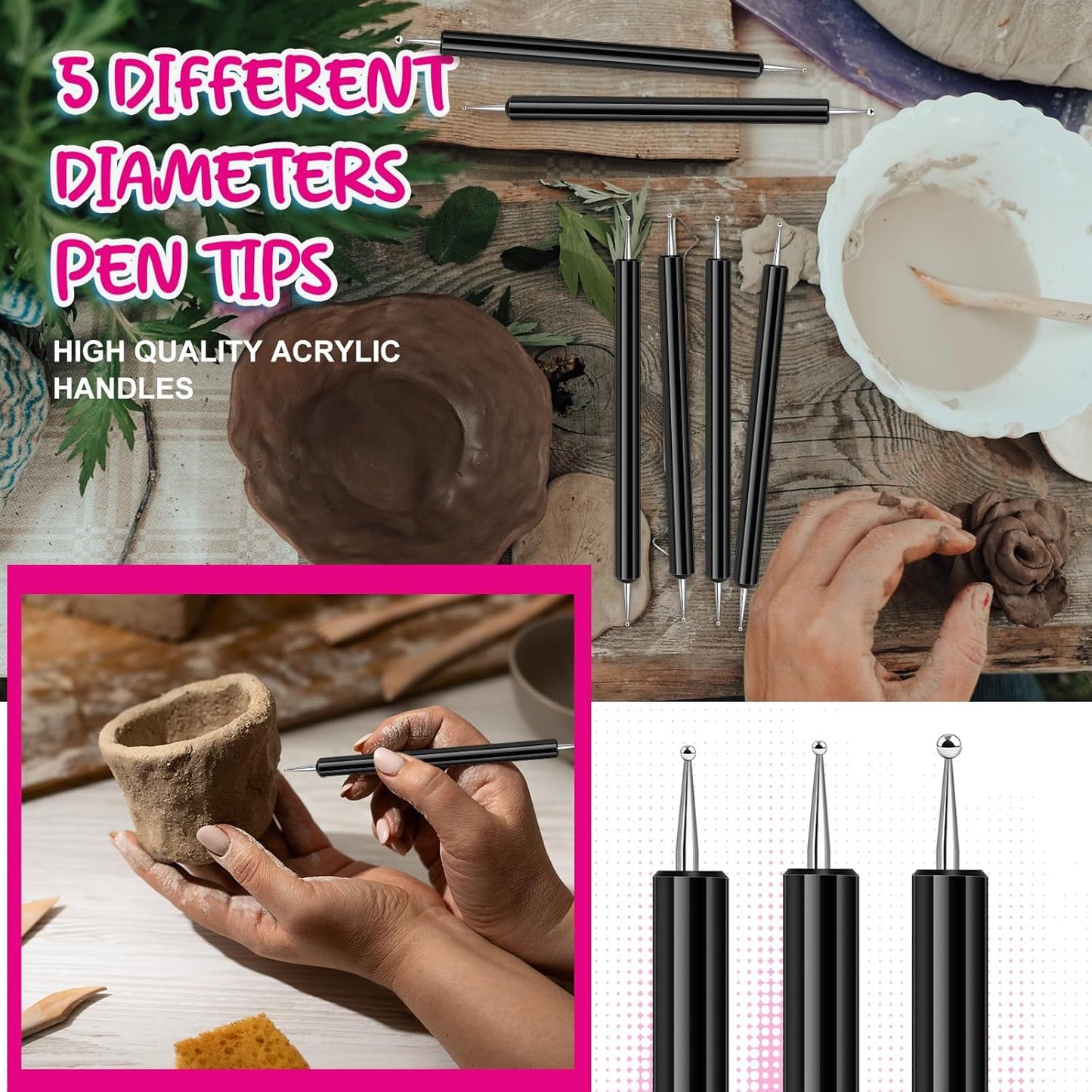 Ashmacdo 30 Pcs Dotting Tools for Painting,Ball Embossing Stylus for Transfer Paper,Tracing Tools for Drawing, Embossing Tools for Paper, Art Dotting Tools for Nail Art