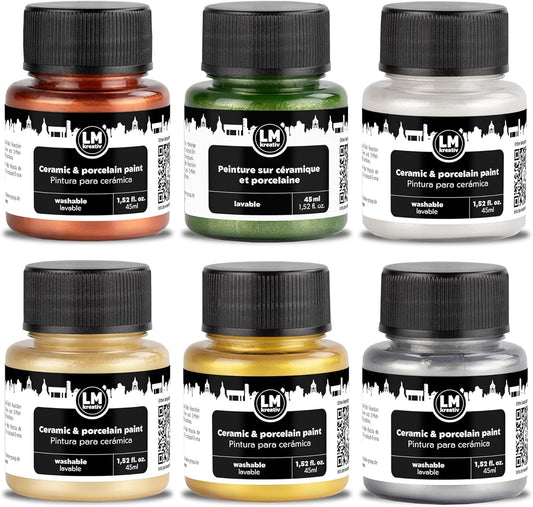 Ceramic and Porcelain Paint Set 6 x 1.52 fl oz - Metallic Magic – Dishwasher Safe – Perfect for Mug, Tile & Creative DIY Projects